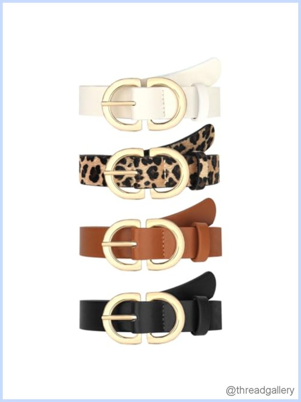 4 Pack Faux Leather Belts for Women with Gold Buckle Jeans Pants Dress